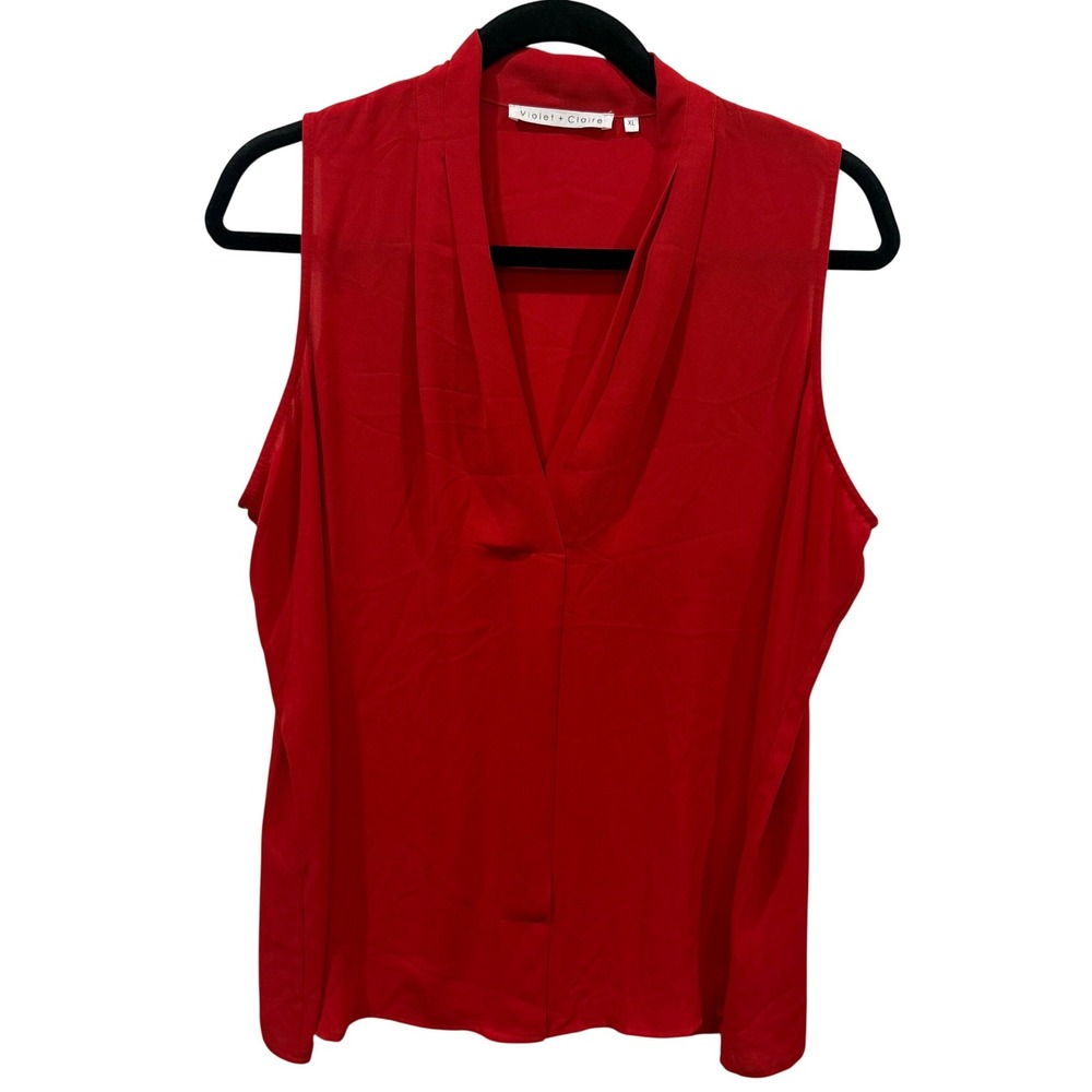 Violet + Claire Womens Red Sleeveless V-Neck Draped Front‎ Blouse XL RN79508